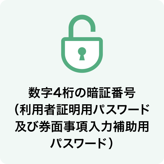 数字4桁の暗証番号（利用者証明用パスワード及び券面事項入力補助用パスワード）