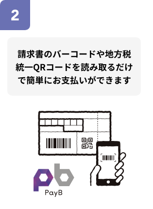 請求書のバーコードや地方税統一QRコードを読み取るだけで簡単にお支払いができます