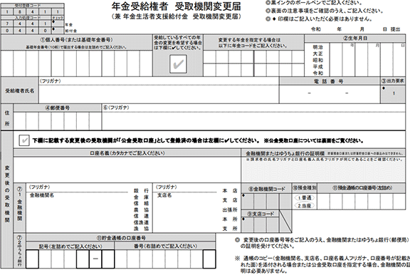 年金受給権者 受取機関変更届